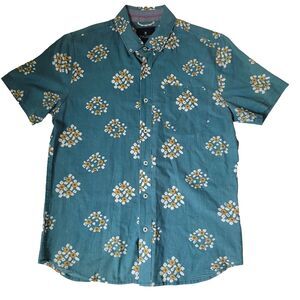 Roark Revival Floral Print Short Sleeve Button Up Shirt Teal Men’s Small